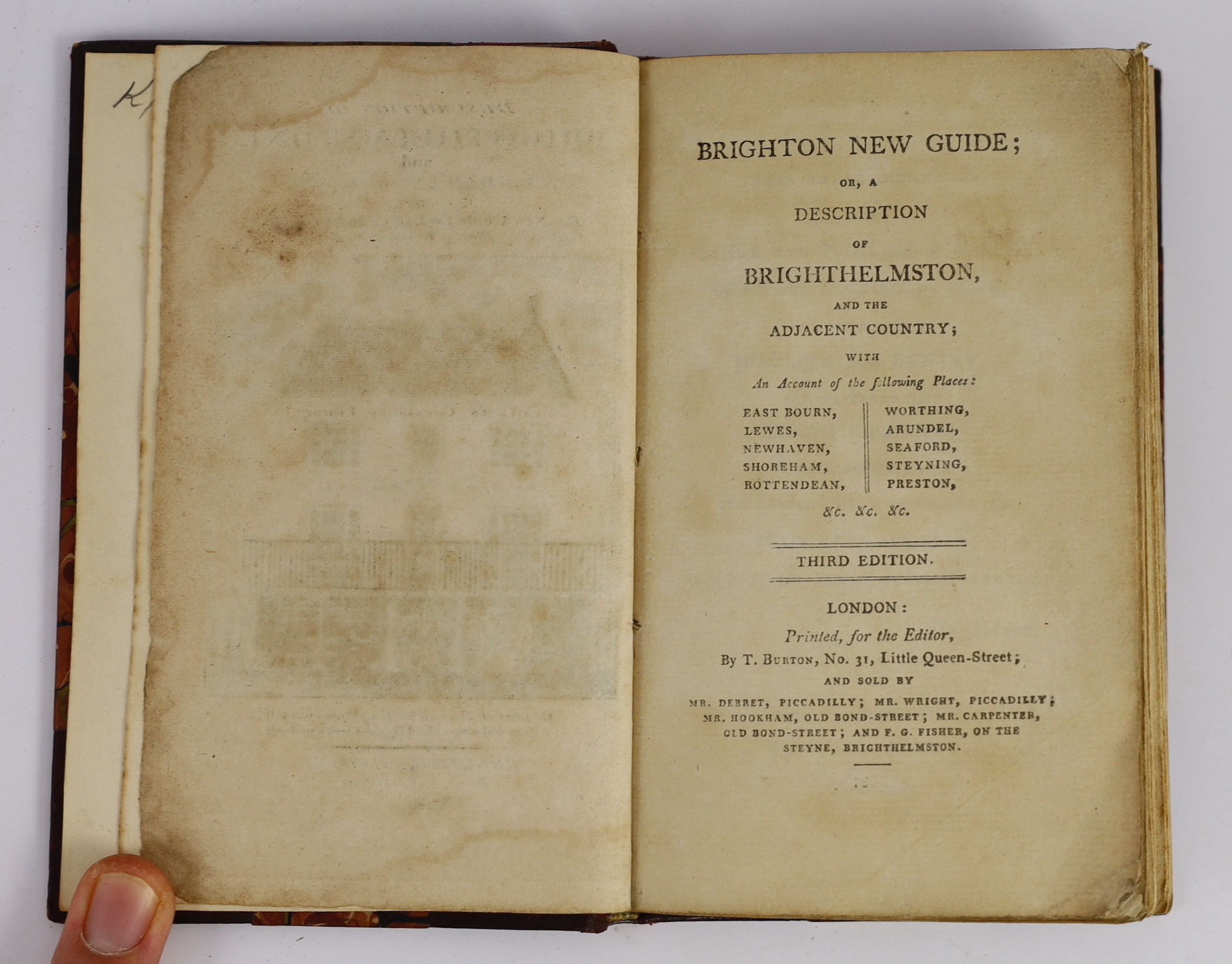 BRIGHTON: Brighton New Guide; or, a Description of Brighthelmston, and the Adjacent Country ... 3rd edition, pictorial engraved and printed titles; later 19th cent. maroon half morocco and marbled boards, gilt-decorated